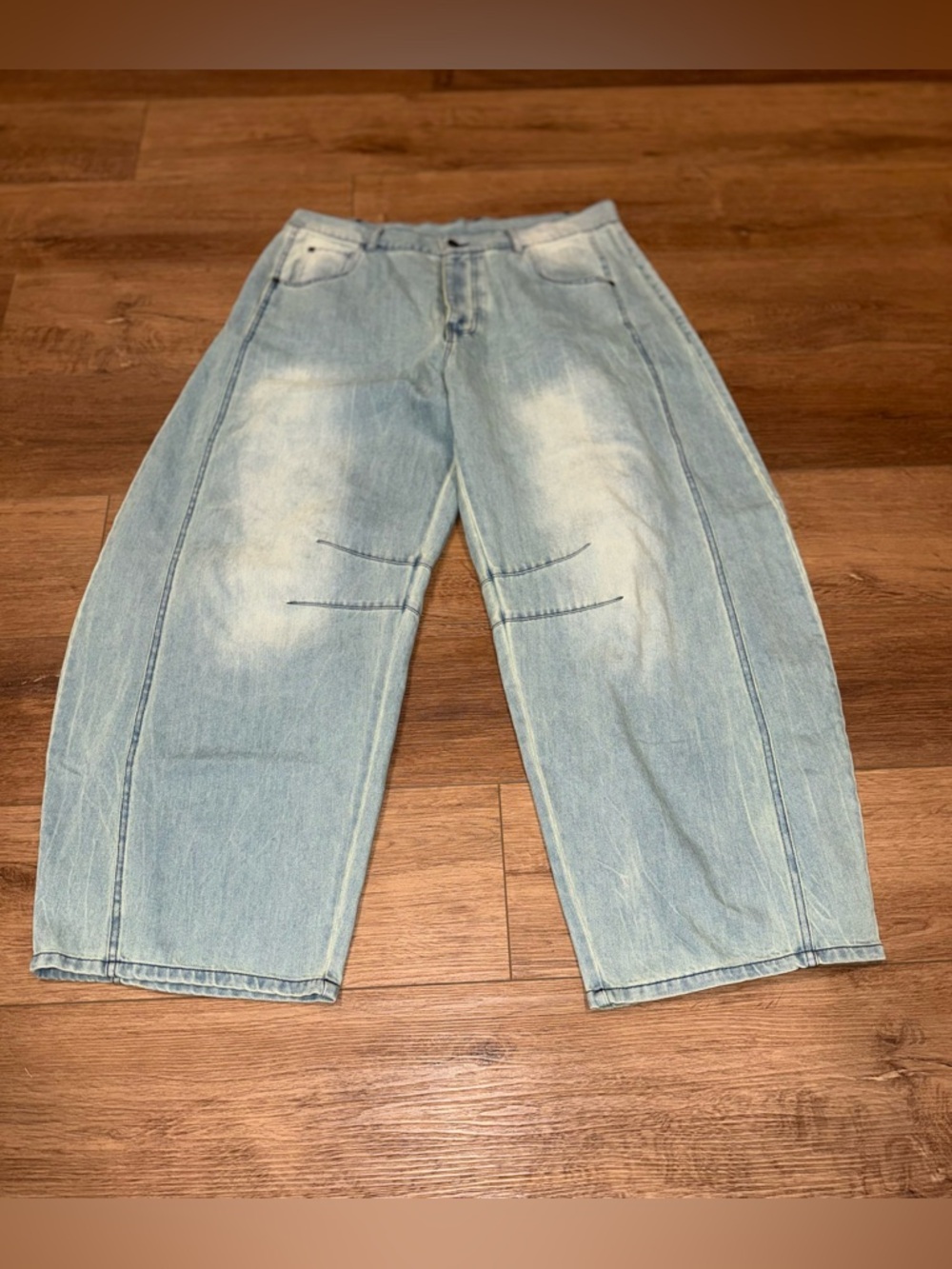 NWT Wide Leg Baggy Light Wash Denim Jeans Womens L Button Fly Skater Festival